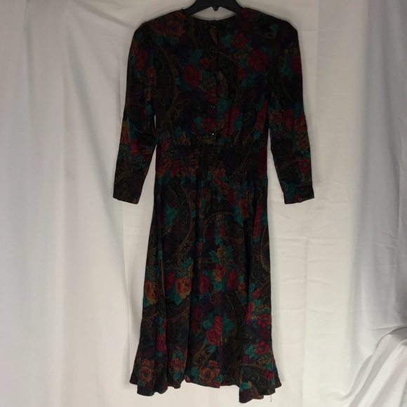 80's Floral Print Long Sleeve Dress Stuart Alan Petites Sz 8 Button and Zipper - Picture 3 of 12